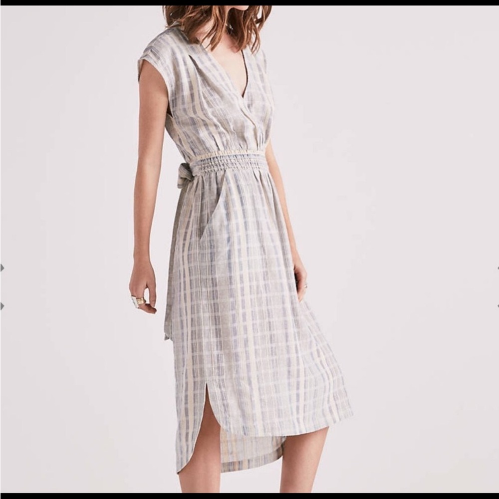 Lucky brand Striped V-Neck Midi Dress